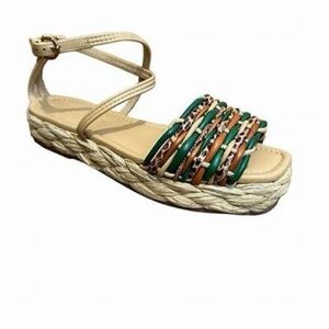 ULLA JOHNSON Ada Woven platform sandals. Multicolor woven leather